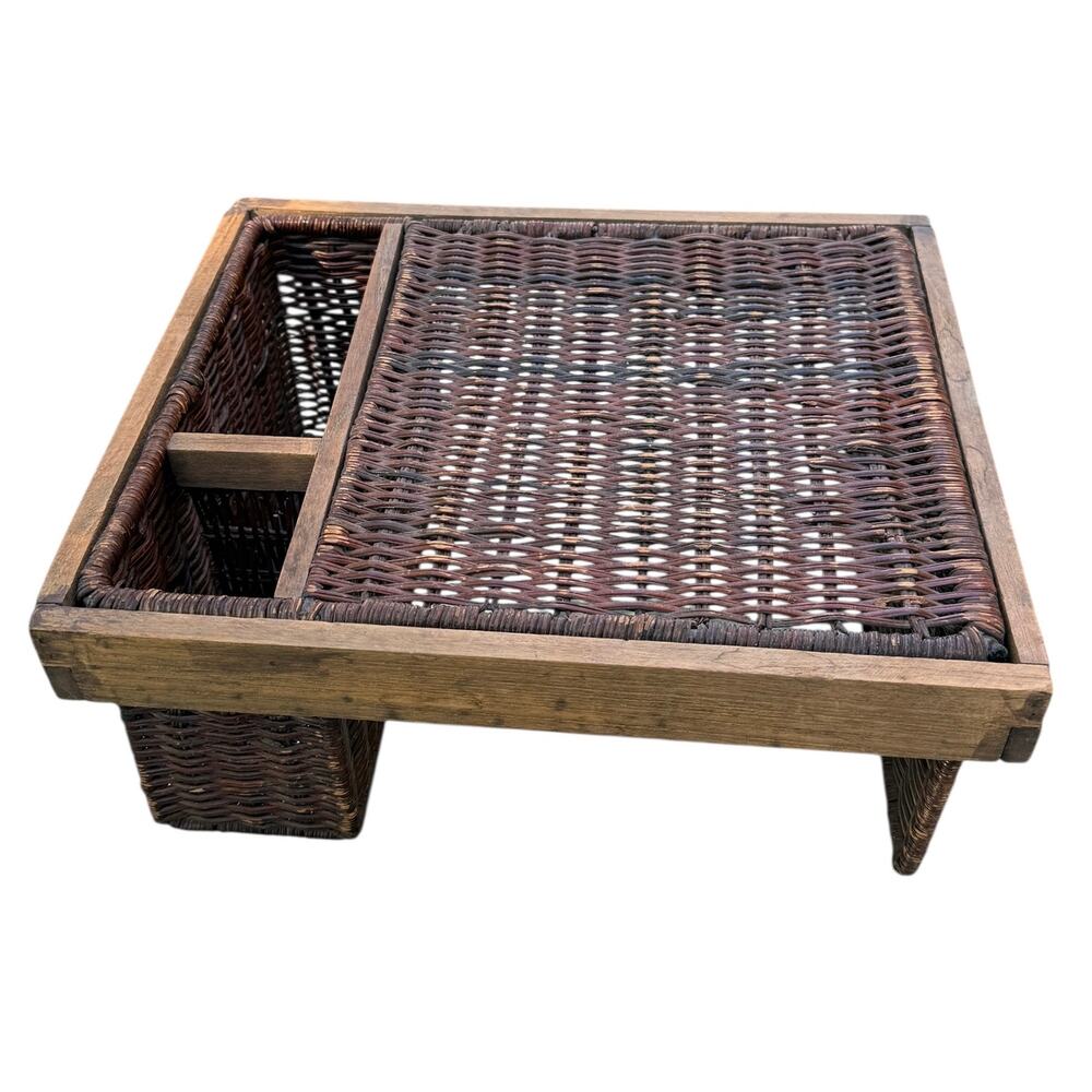 Vintage Rattan and Wood Utensil & Plate Caddy - Picture 8 of 16